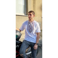 Embroidered t-shirt for men "Tryzub" red on white